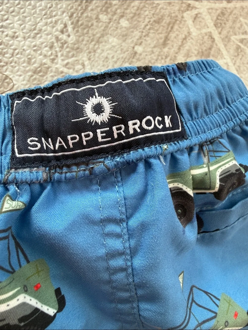 Snapper Rock Blue Swim Shorts with Green Jeep Motif